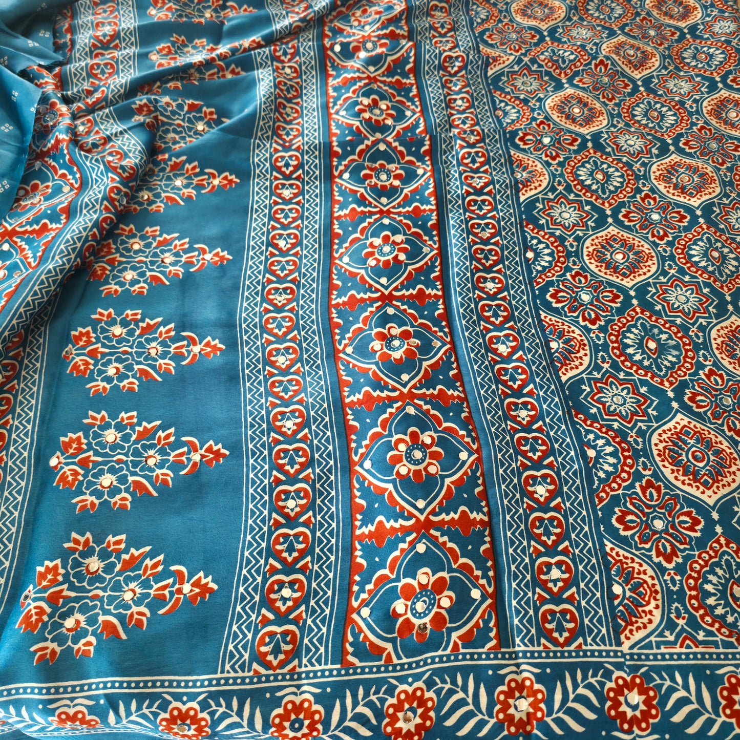 JD000128 Ajrakh mirror work Blue