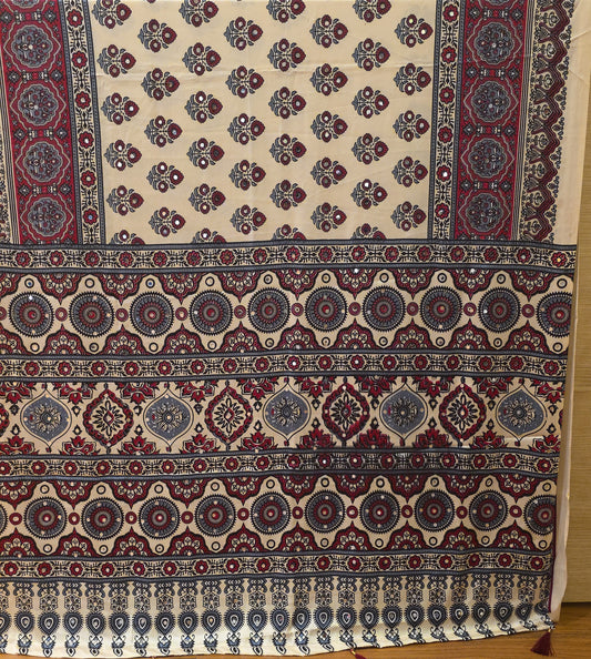 JD000555 Modal Ajrakh Offwhite with mirror work