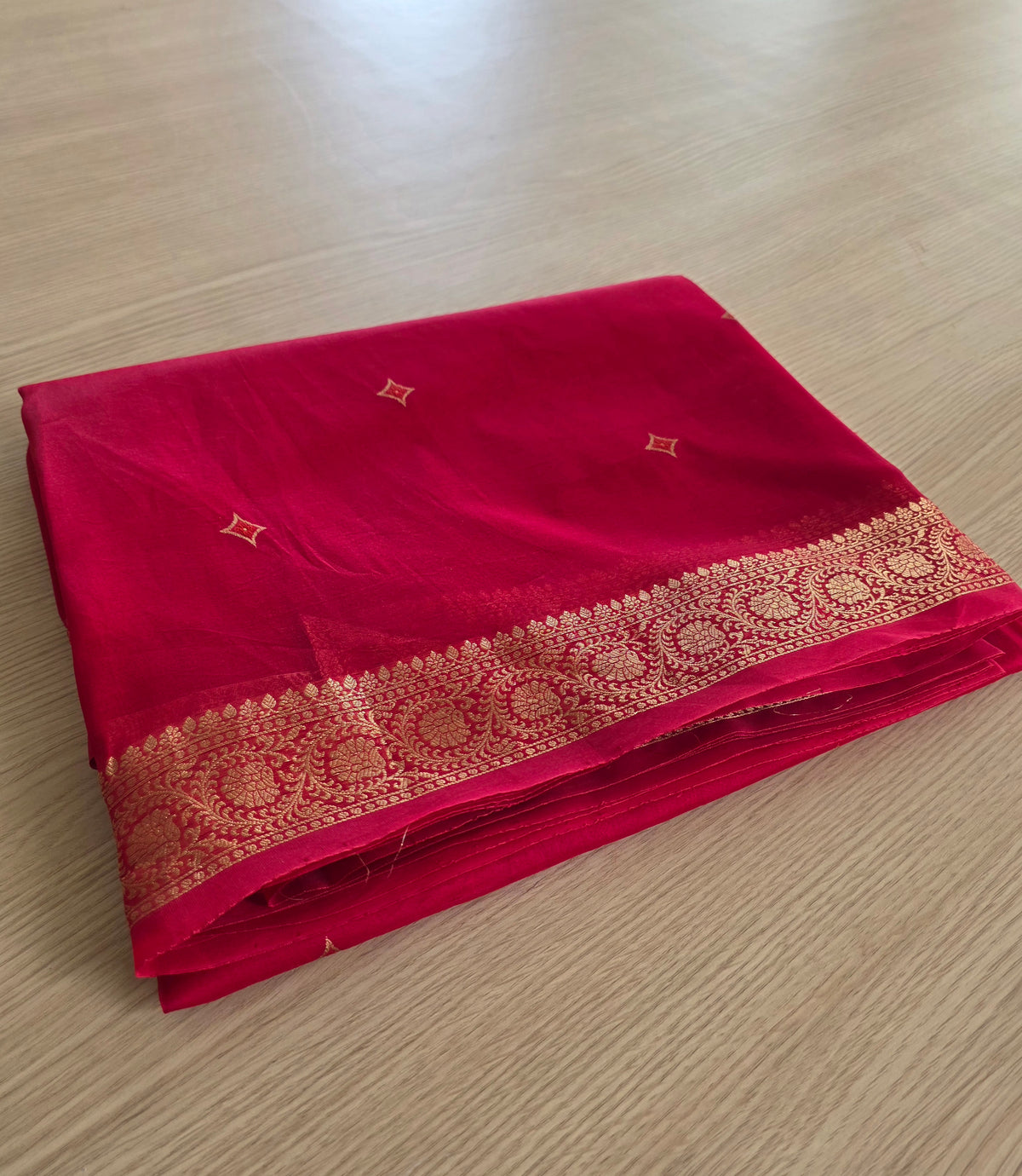 Pure Red Organza Gold Zari weaving