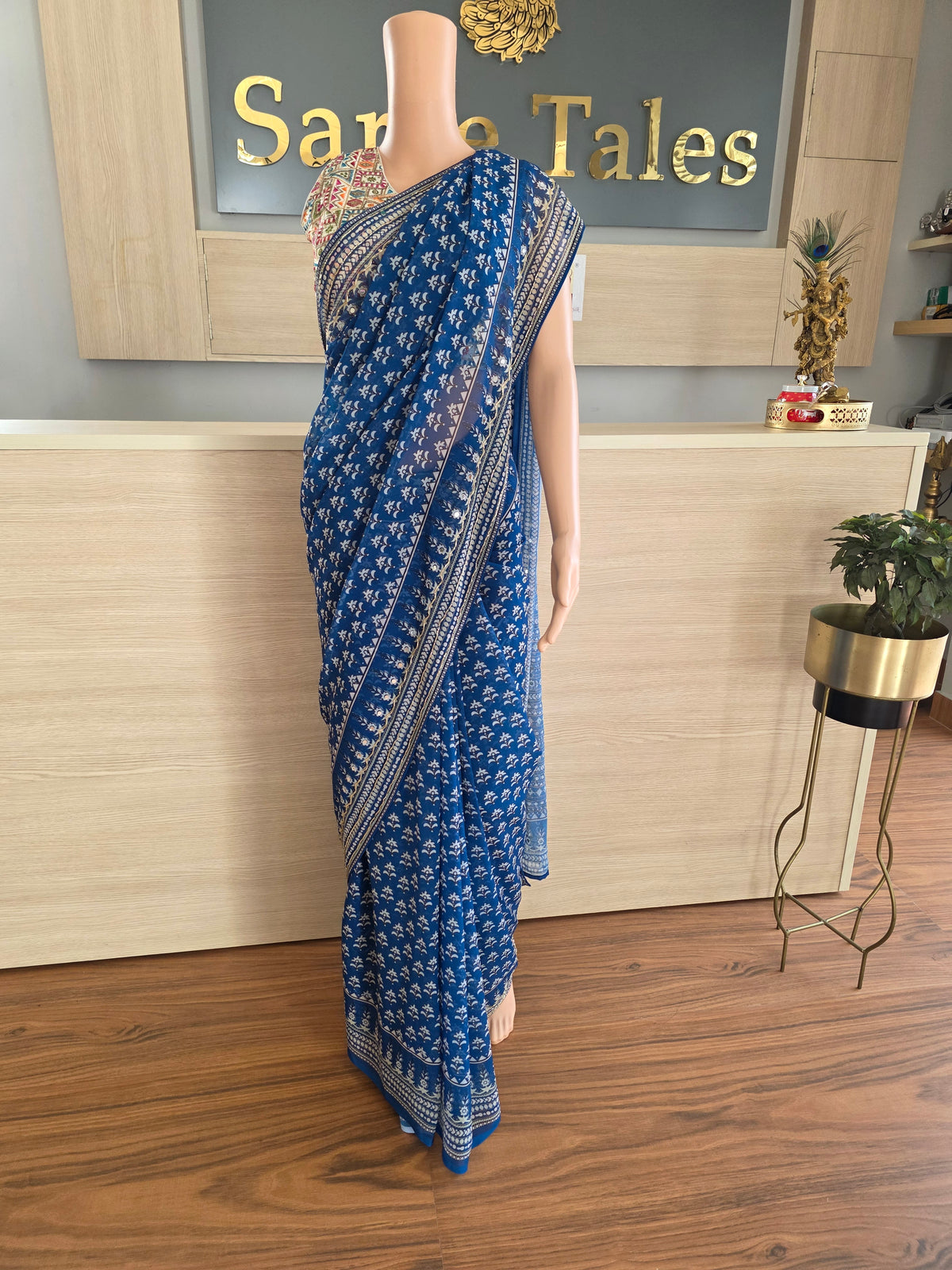 Blue Georgette with real mirror and cutdana work
