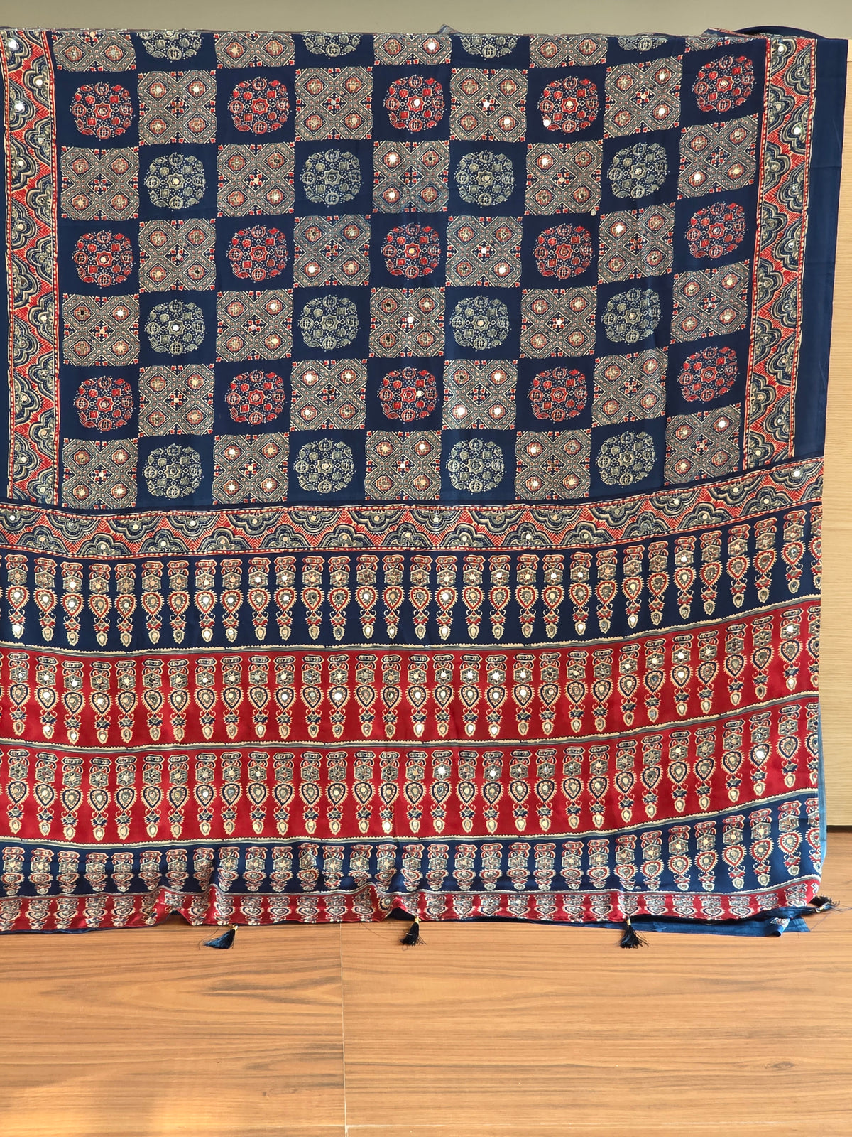 Blue Ajrakh with mirror work