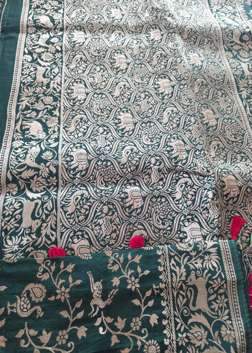 Green Banarasi Shikargah weave