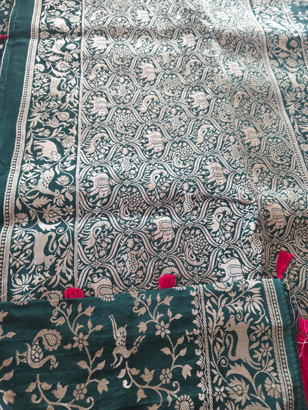 Green Banarasi Shikargah weave