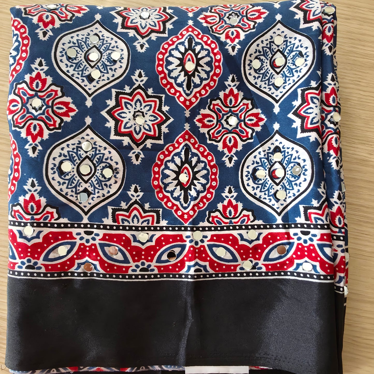 Pure Modal Ajrakh classic  Blue with mirror