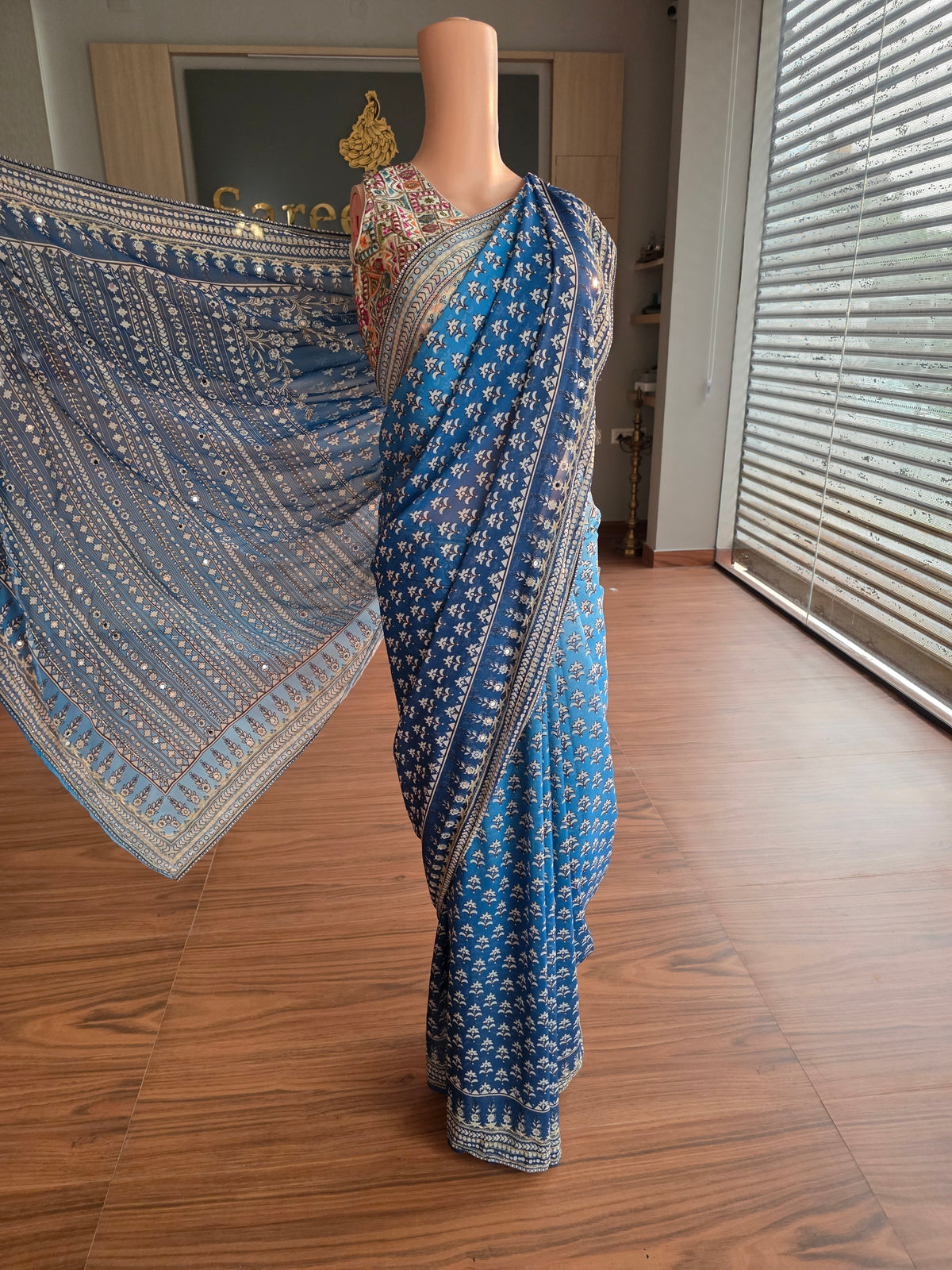 Georgette Saree with Real Mirror & Cutdana Work