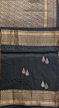 UP000008 - Black & Gold Banarasi Pure Silk - Katan Silk