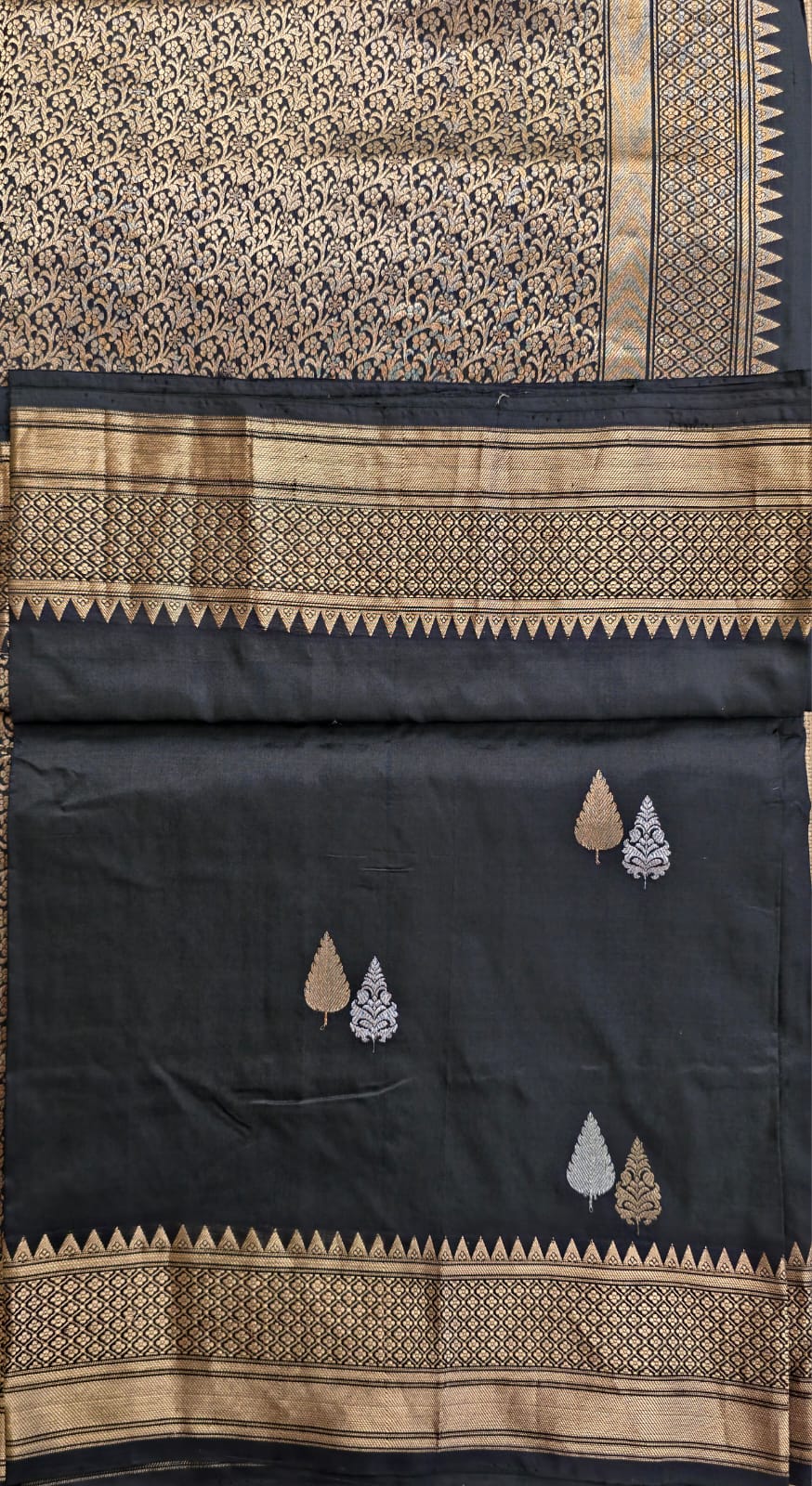 UP000008 - Black & Gold Banarasi Pure Silk - Katan Silk