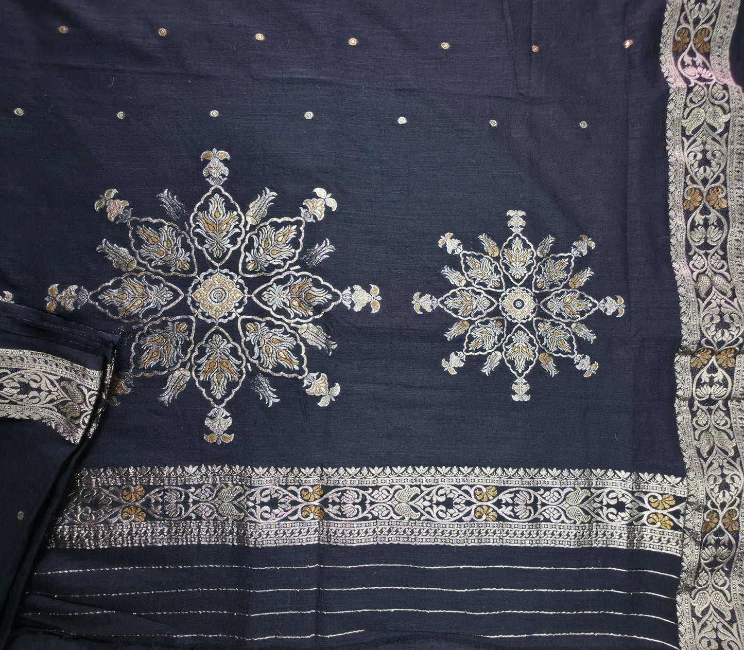 UP000146 - Banarasi Semi Silk Black with Meenakari
