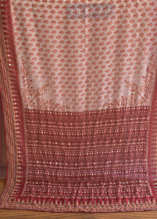 JD000607 Red & White contrast Georgette mirror work