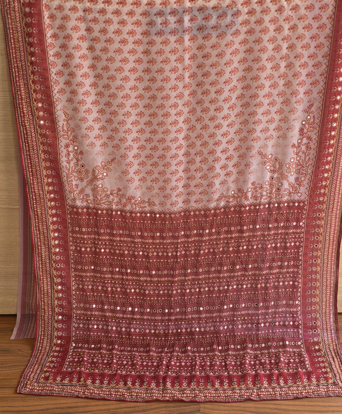 JD000607 Red & White contrast Georgette mirror work