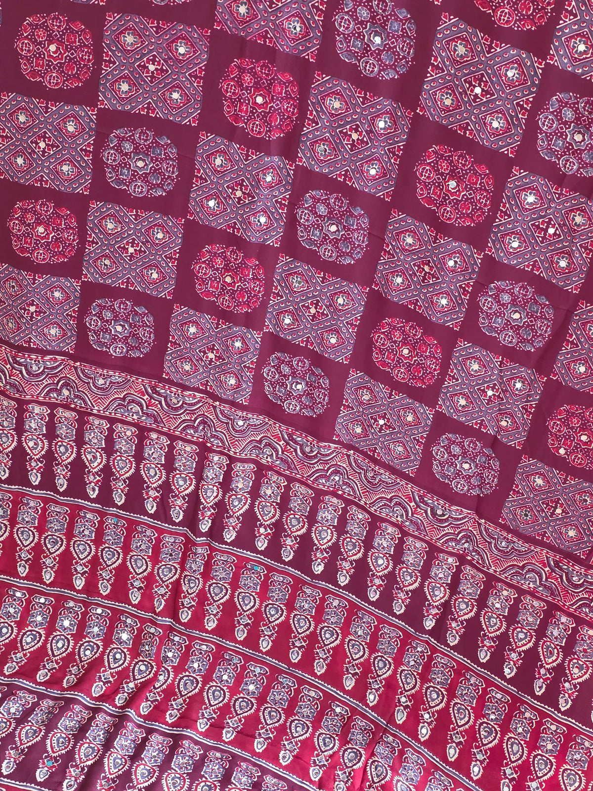 Maroon Ajrakh with Mirror work