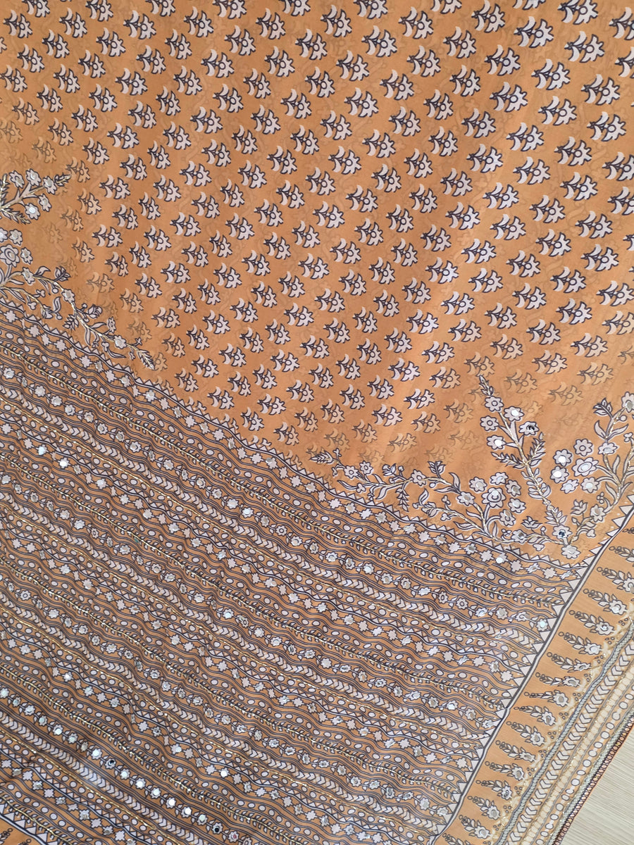 Yellow Georgette Saree with Real Mirror & Cutdana Work