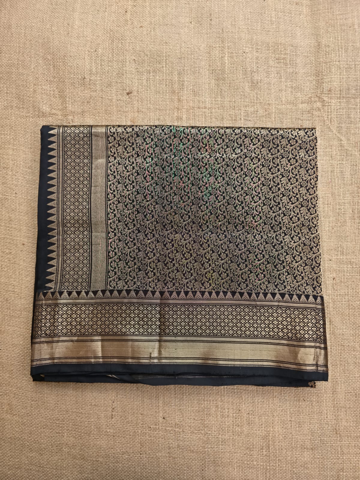 UP000008 - Black & Gold Banarasi Pure Silk - Katan Silk