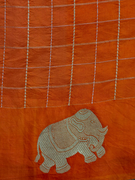 UP000003 - Banarasi Pure Silk (Orange - Raw Mango)