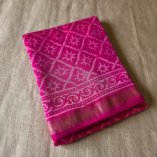 JD000011 - Handblock Printed Pure Maheshwari Silk Saree