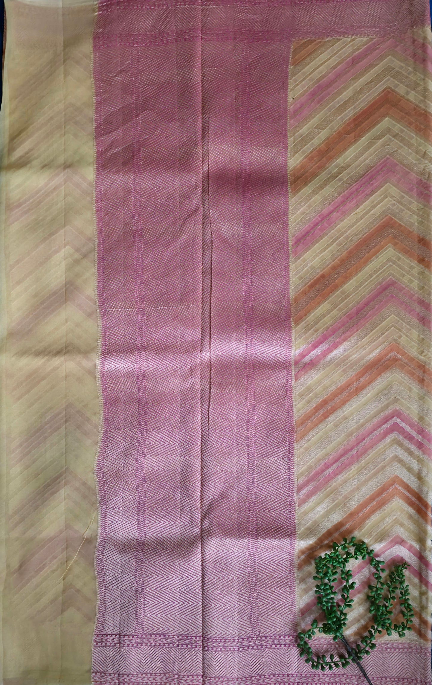 UP000035 - Pastel Yellow Pink Rangkat Khaddi Georgette Banarasi Handloom Saree
