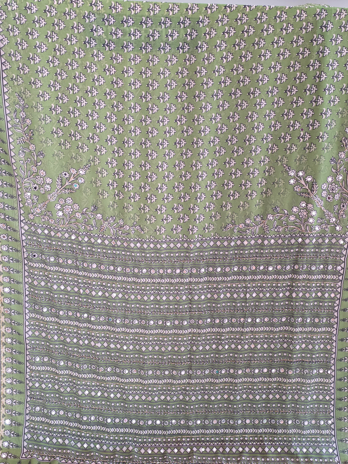 Green  Georgette with real mirror and cutdana work