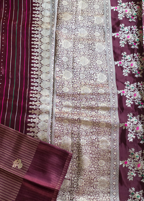 Burgandy Pure Banana Silk with Meenakari work