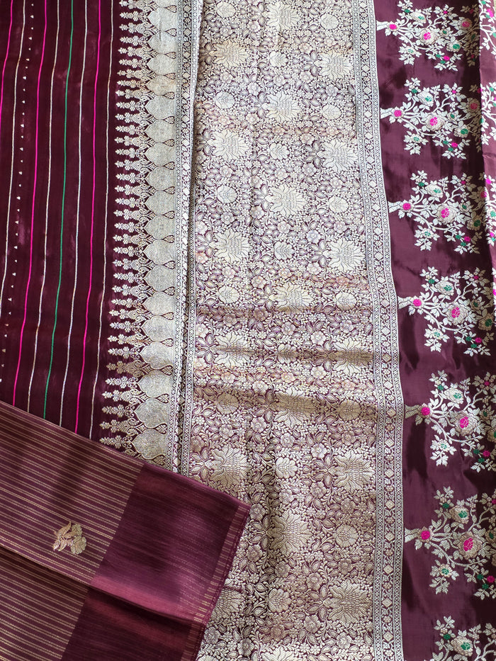 Burgandy Pure Banana Silk with Meenakari work