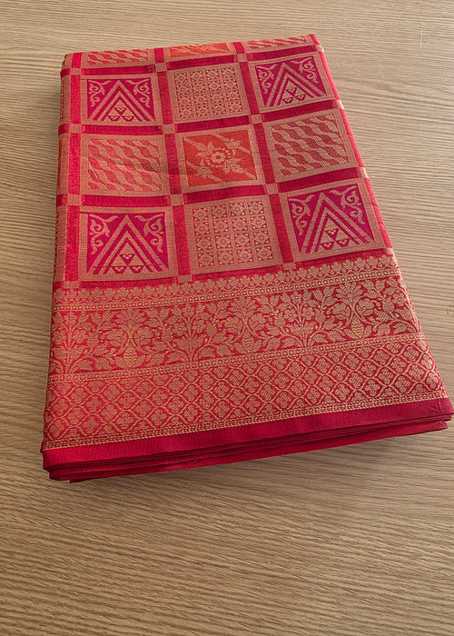 Red with Golden Zari Weaving