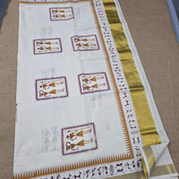 KL000104 Kerala Saree worli art Maroon