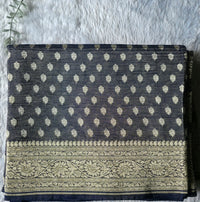 UP000030 - Pure Silk Khaddi Georgette Tissue Pure Silk  – Dual Tone Deep Blue & Silver