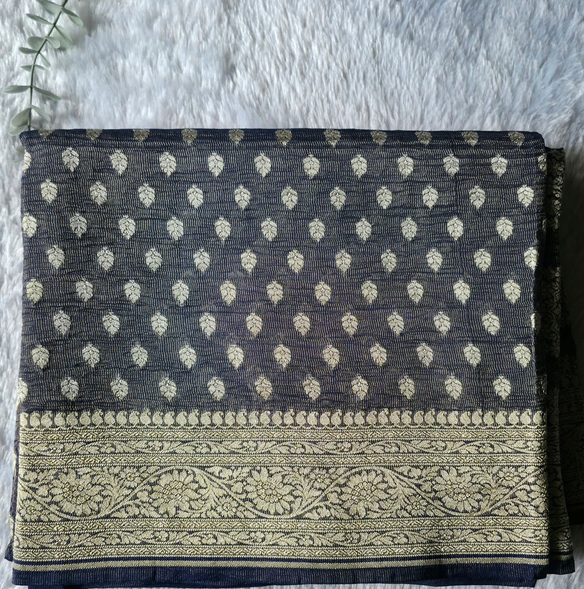 UP000030 - Pure Silk Khaddi Georgette Tissue Pure Silk  – Dual Tone Deep Blue & Silver