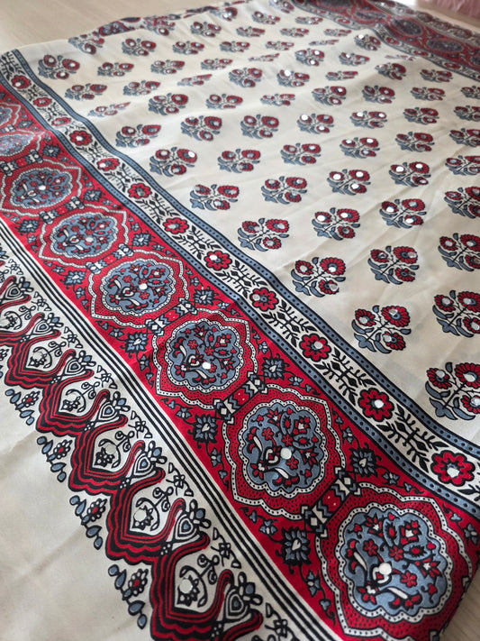 JD000556 Modal Ajrakh in Offwhite with Red design