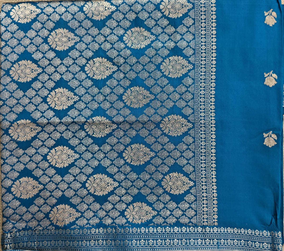 UP000019 - Banarasi Katan Pure Silk Saree (Teal Blue)