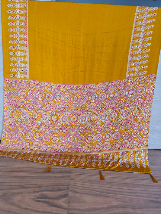 JD000531 Ajrakh mirror chiffon aran work