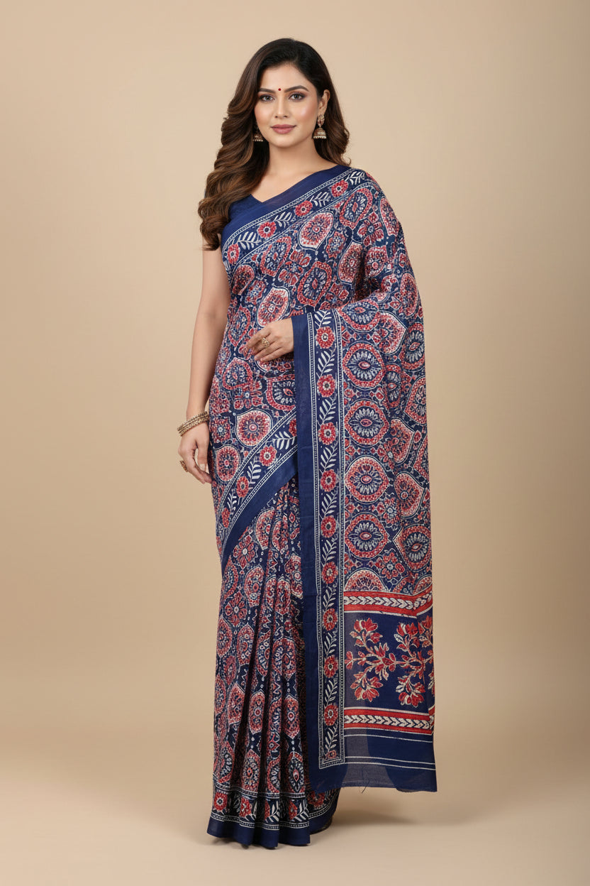 JD000130 Pure Modal Ajrakh with mirror Blue