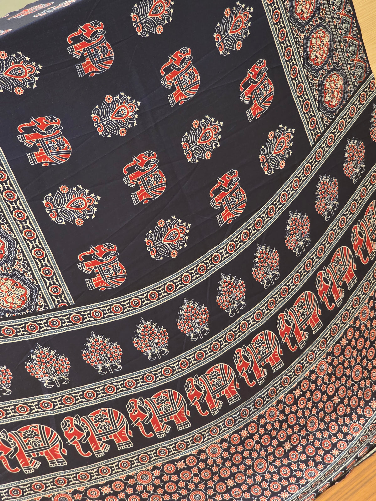 JD000424 Modal Ajrakh Blue with Elephsnt design