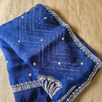 UP000194 - Blue Pure Organza Silk with Handcrafted seq Work