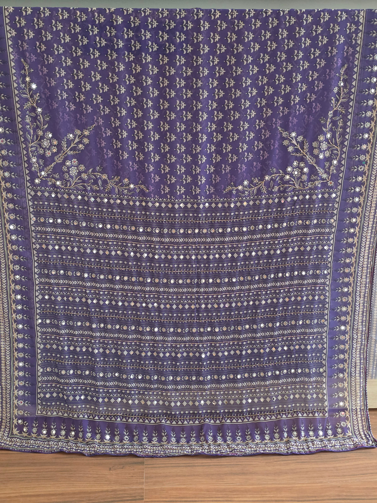 Purple Georgette Saree with Real Mirror & Cutdana Work