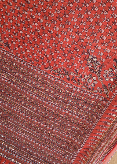 Orange Georgette Saree with Real Mirror & Cutdana Work
