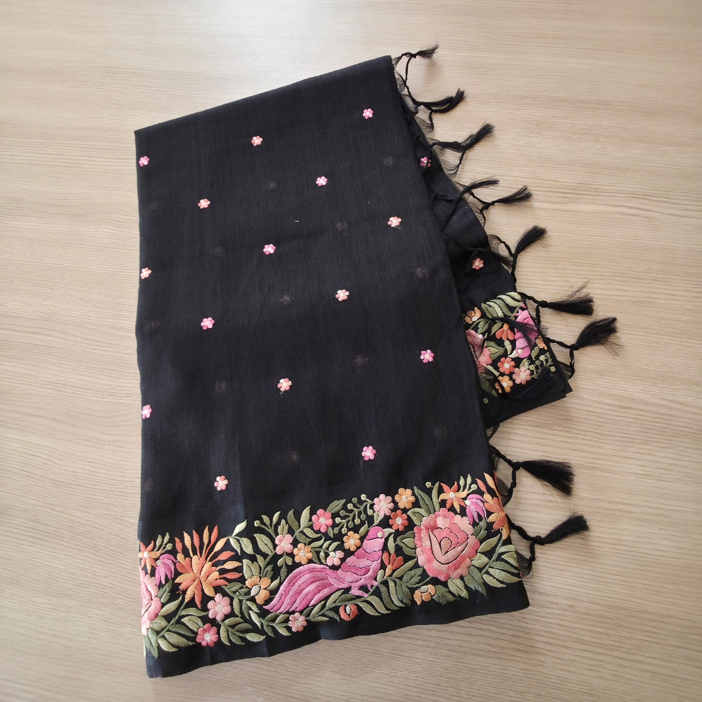 UP000229 Tussar with thread Embroidery Black