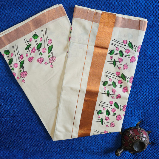 KL000010 - Kerala Saree Copper Mural Print - White
