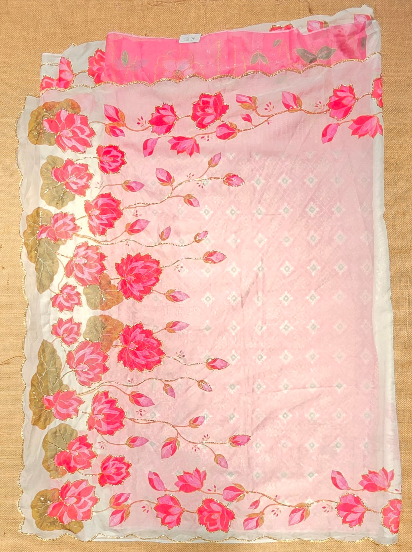 JD000496 Soft Organza With Lotus Design
