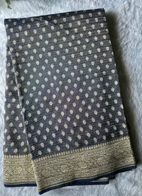 UP000030 - Pure Silk Khaddi Georgette Tissue Pure Silk  – Dual Tone Deep Blue & Silver