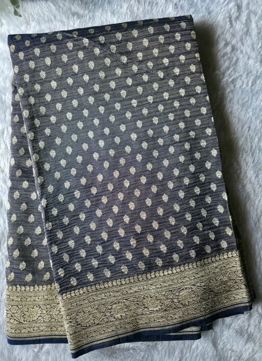 UP000030 - Pure Silk Khaddi Georgette Tissue Pure Silk  – Dual Tone Deep Blue & Silver