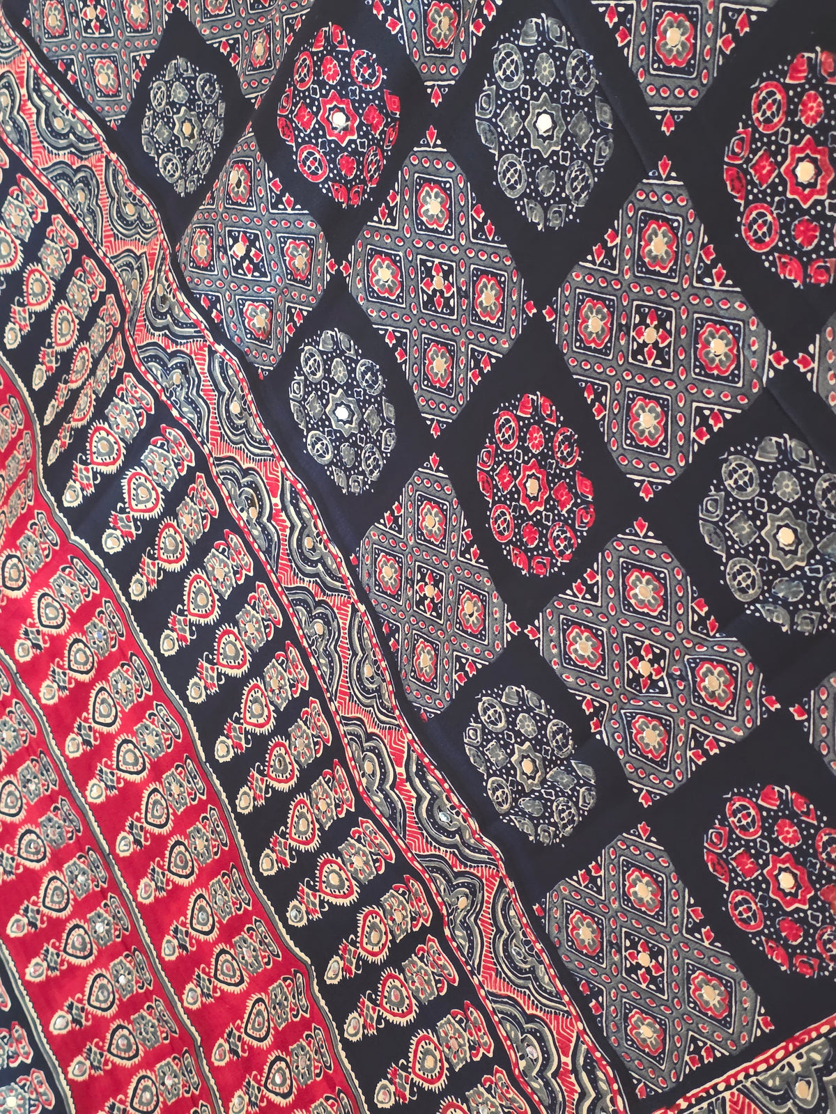 Blue Ajrakh with mirror work