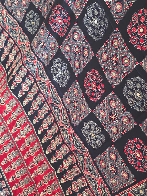 Blue Ajrakh with mirror work