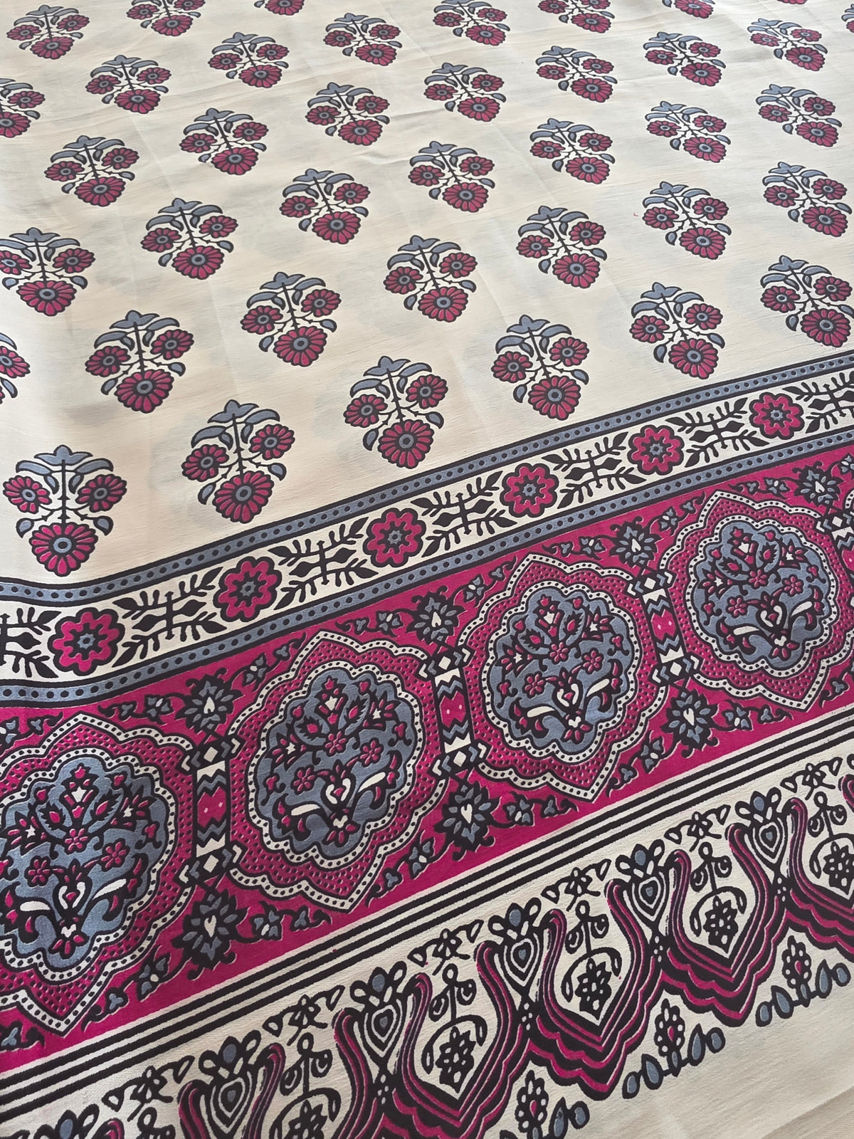 JD000555 Modal Ajrakh Offwhite with mirror work