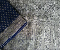 UP000030 - Pure Silk Khaddi Georgette Tissue Pure Silk  – Dual Tone Deep Blue & Silver