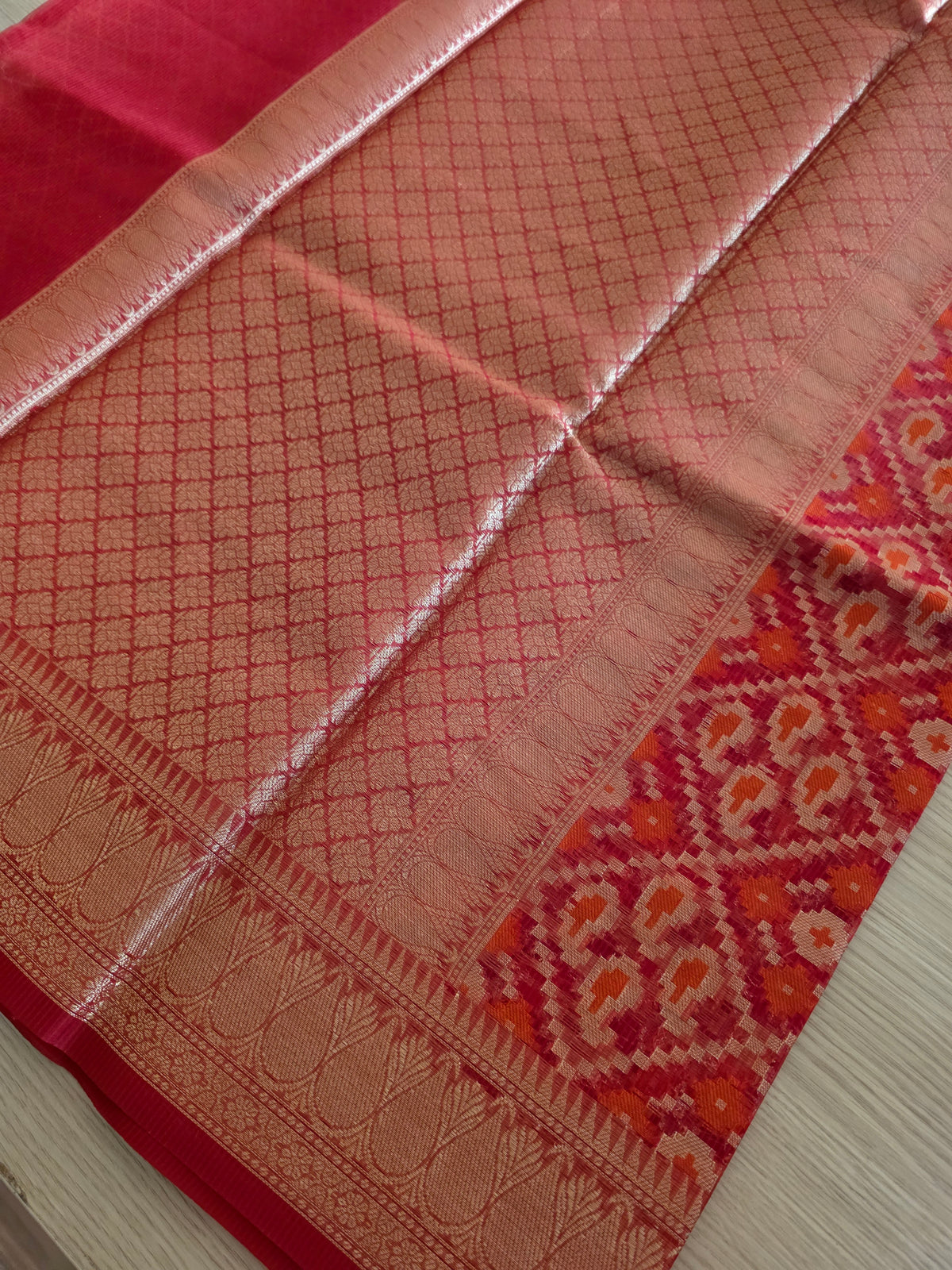 Red with gold zari weave