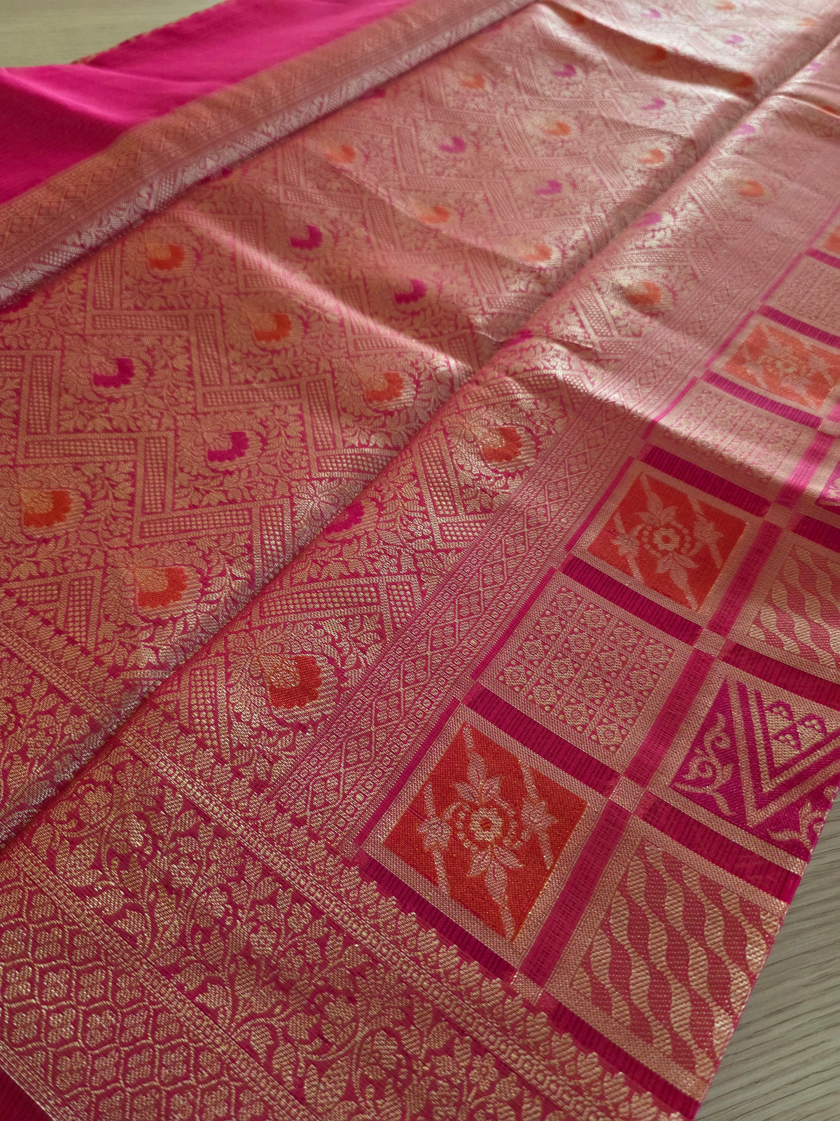 Rani Pink with gold zari weave