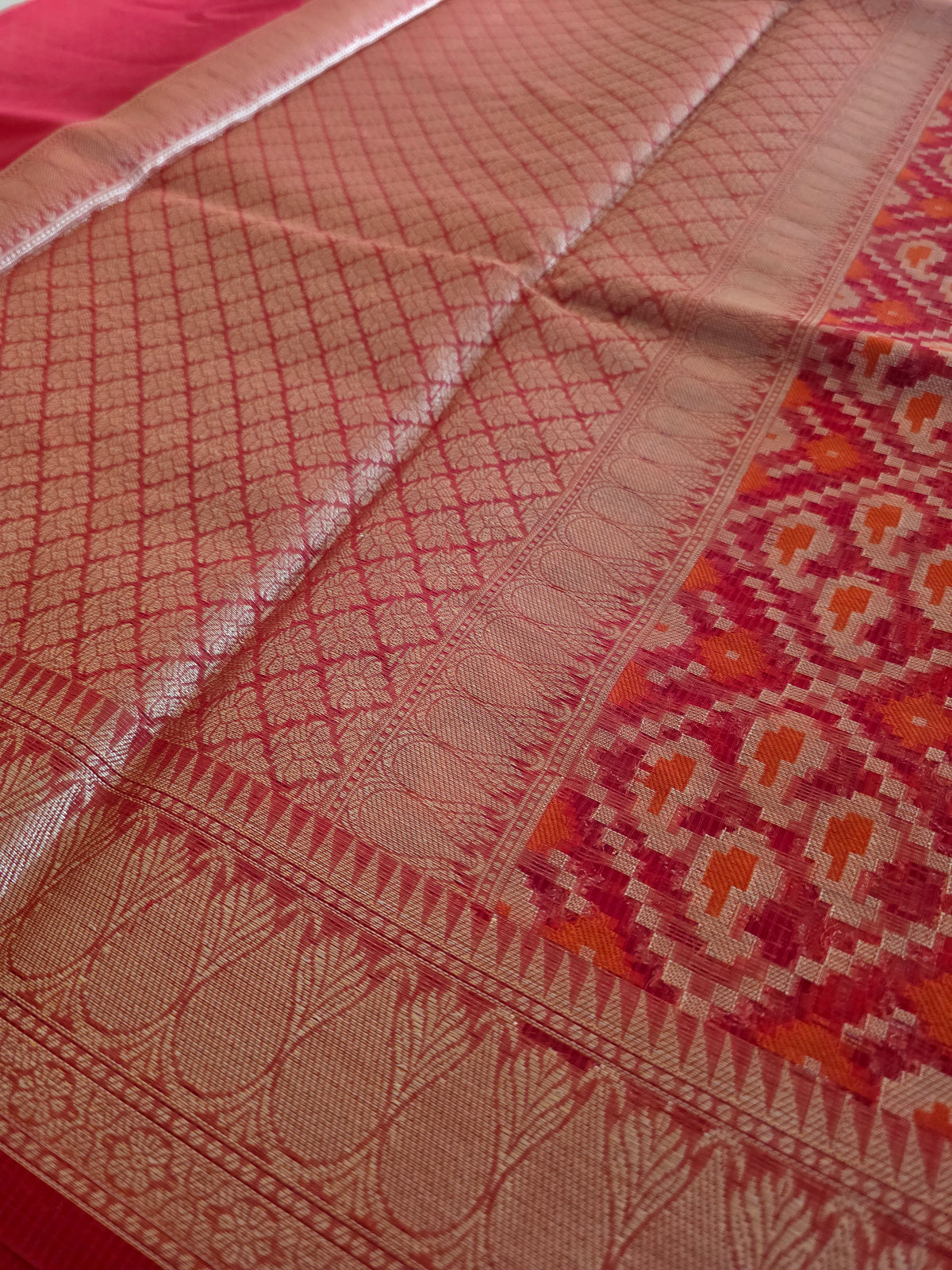 Red with gold zari weave